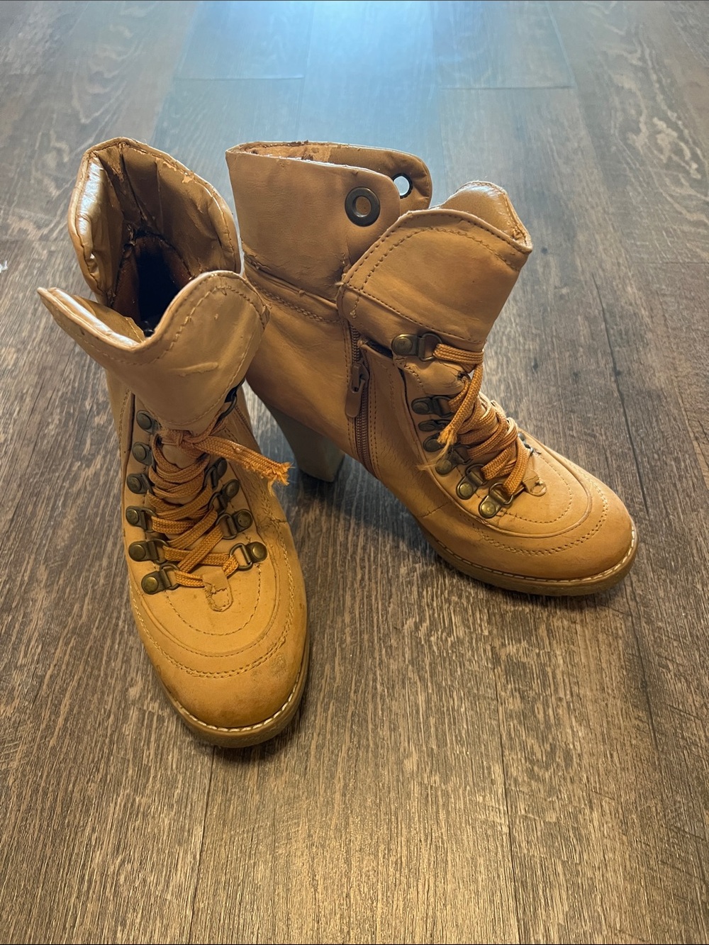Charlotte Russe Tan Lace-Up Heeled Ankle Boots